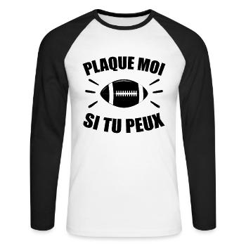 Rugby - Rugby Sport - Rugby Humour - T-shirt baseball manches longues Homme - blanc/noir - Devant - Nik (191cm)