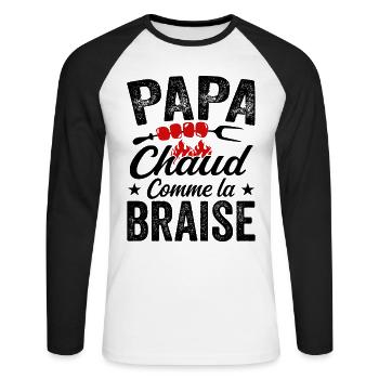Papa Chaud Comme La Braise, Cadeau Humour Barbecue - T-shirt baseball manches longues Homme - blanc/noir - Devant - Nik (191cm)