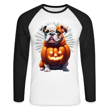 Bouledogue Halloween chien CHIENS - T-shirt baseball manches longues Homme - blanc/noir - Devant - Nik (191cm)