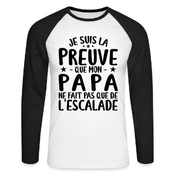 Preuve Que Papa Ne Fait Pas Que De L'escalade - T-shirt baseball manches longues Homme - blanc/noir - Devant - Nik (191cm)
