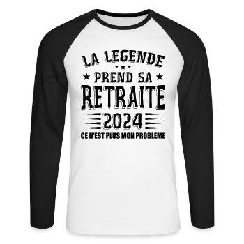 Retraite, Retraité, Retraitée - T-shirt baseball manches longues Homme - blanc/noir - Devant - Nik (191cm)