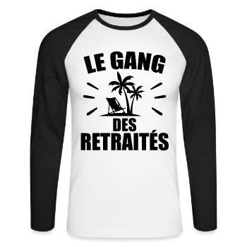 Retraité, Je Suis Retraité, Enfin Retraité - T-shirt baseball manches longues Homme - blanc/noir - Devant - Nik (191cm)