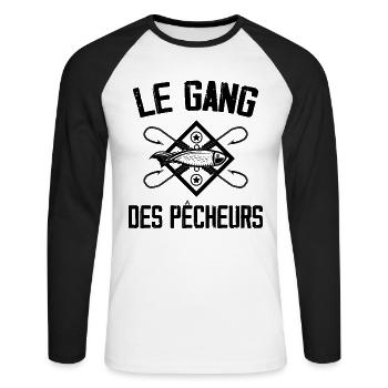 Pêche, Pêcheur, Canne à pêche - T-shirt baseball manches longues Homme - blanc/noir - Devant - Nik (191cm)