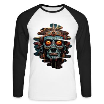 Tatonka the Blue Aztec Shaman - Unisex Long Sleeve Baseball T-Shirt - white/black - Front - Nik (191cm)