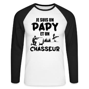 Je Suis Un Papa Et Un Chasseur - Cadeau Chasseur - T-shirt baseball manches longues Homme - blanc/noir - Devant - Nik (191cm)
