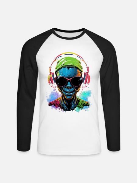 Alien Rave - Unisex Long Sleeve Baseball T-Shirt - white/black