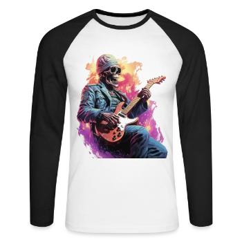 Skelett spielt E Gitarre - Unisex Baseballshirt langarm - Weiß/Schwarz - Vorne - Nik (191cm)