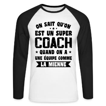 Un Super Coach Cadeau Entraîneur Sportif Humour - T-shirt baseball manches longues Homme - blanc/noir - Devant - Nik (191cm)