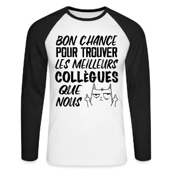Idée Cadeau Collègue. Départ Collègues Retraite. - T-shirt baseball manches longues Homme - blanc/noir - Devant - Nik (191cm)