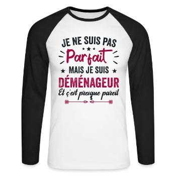 Je Ne Suis Pas Parfait Mais Déménageur - T-shirt baseball manches longues Homme - blanc/noir - Devant - Nik (191cm)