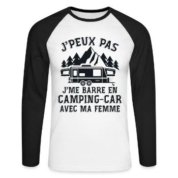 J'peux Pas J'me Barre En Camping Car Avec Ma Femme - T-shirt baseball manches longues Homme - blanc/noir - Devant - Nik (191cm)