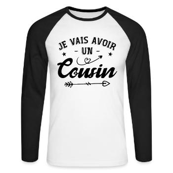 Je Vais Avoir Un Cousin - T-shirt baseball manches longues Homme - blanc/noir - Devant - Nik (191cm)