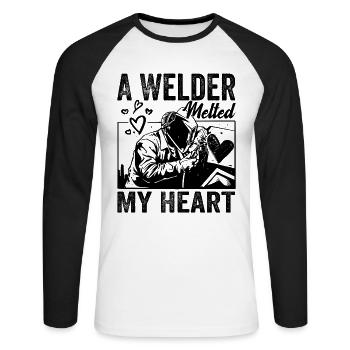 A Welder Melted My Heart Funny Design For Wife - Unisex Long Sleeve Baseball T-Shirt - white/black - Front - Nik (191cm)