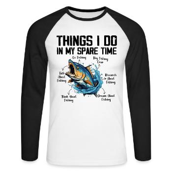 Dinge, die ich in meiner Freizeit mache, Angelliebhaber - Unisex Baseballshirt langarm - Weiß/Schwarz - Vorne - Nik (191cm)