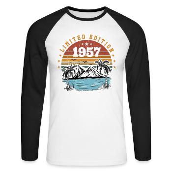 1957 Cadeau Anniversaire Vintage Rétro Né en 1957 - T-shirt baseball manches longues Homme - blanc/noir - Devant - Nik (191cm)