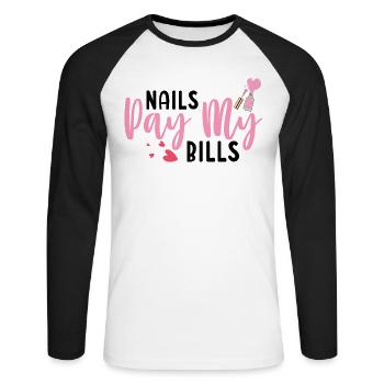 Nails Pay My Bills Manucure Nail Tech - T-shirt baseball manches longues Homme - blanc/noir - Devant - Nik (191cm)