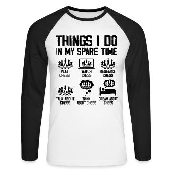 Dinge, die ich in meiner Freizeit mache Lustiger Schachspieler - Unisex Baseballshirt langarm - Weiß/Schwarz - Vorne - Nik (191cm)