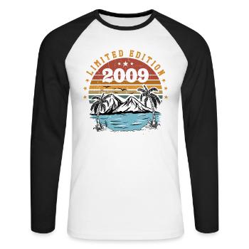 2009 Vintage Retro Geburtstagsgeschenk geboren im Jahr 2009 - Unisex Baseballshirt langarm - Weiß/Schwarz - Vorne - Nik (191cm)
