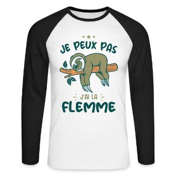Je Peux Pas J'ai La Flemme Cadeau Drôle - T-shirt baseball manches longues Homme - blanc/noir - Devant - Nik (191cm)