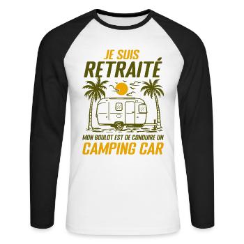 Je Suis Un Retraité Avec Un Camping Car - T-shirt baseball manches longues Homme - blanc/noir - Devant - Nik (191cm)