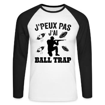 J'Peux Pas J'ai BallTrap - T-shirt baseball manches longues Homme - blanc/noir - Devant - Nik (191cm)