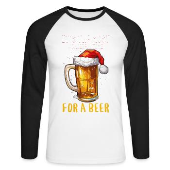 Weihnachten Bier Weihnachtsbier Prost Lustig Humor - Unisex Baseballshirt langarm - Weiß/Schwarz - Vorne - Nik (191cm)