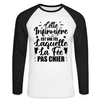 Cette Infirmière est Une Fée - Humour Infirmière - T-shirt baseball manches longues Homme - blanc/noir - Devant - Nik (191cm)