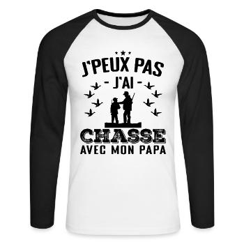 J'Peux Pas J'ai Chasse Avec Mon Papa - T-shirt baseball manches longues Homme - blanc/noir - Devant - Nik (191cm)