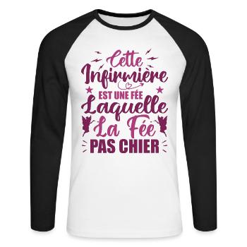 Cette Infirmière est Une Fée - Humour Infirmière - T-shirt baseball manches longues Homme - blanc/noir - Devant - Nik (191cm)