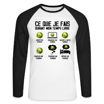 Ce que je fais Temps Libre Tennis - T-shirt baseball manches longues Homme - blanc/noir - Devant - Nik (191cm)