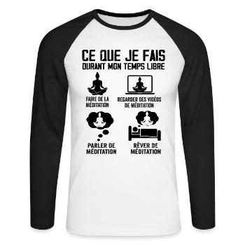 Ce Que Je Fais Durant Mon Temps Libre Méditation - T-shirt baseball manches longues Homme - blanc/noir - Devant - Nik (191cm)