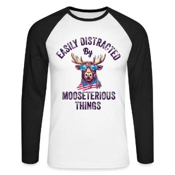 Facilement distrait drôle orignal orignal - T-shirt baseball manches longues Homme - blanc/noir - Devant - Nik (191cm)