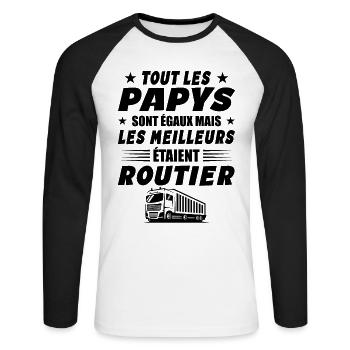 Routier Papy Cadeau Chauffeurs Routiers - T-shirt baseball manches longues Homme - blanc/noir - Devant - Nik (191cm)