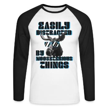 Facilement distrait drôle orignal orignal - T-shirt baseball manches longues Homme - blanc/noir - Devant - Nik (191cm)