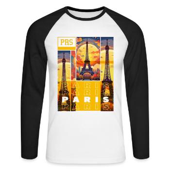Paris, Eiffel Tower, France, City, Skyline, Art - Unisex Long Sleeve Baseball T-Shirt - white/black - Front - Nik (191cm)