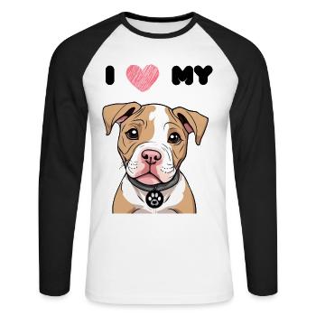 Little Pitbull - Bully Puppy - Chien mignon - Amour - T-shirt baseball manches longues Homme - blanc/noir - Devant - Nik (191cm)