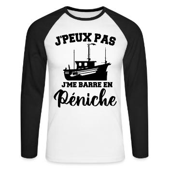 J'peux pas j'me barre en péniche - T-shirt baseball manches longues Homme - blanc/noir - Devant - Nik (191cm)