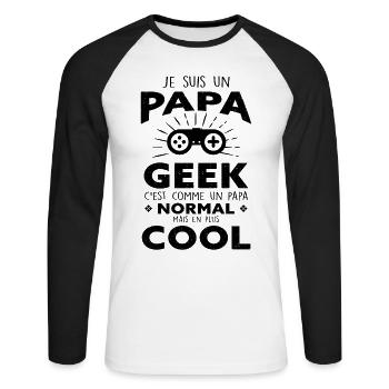 Je suis un Papa Geek - Cadeau Gaming - T-shirt baseball manches longues Homme - blanc/noir - Devant - Nik (191cm)