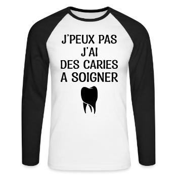 Dentiste - Dent - Médecin - Médecine - T-shirt baseball manches longues Homme - blanc/noir - Devant - Nik (191cm)