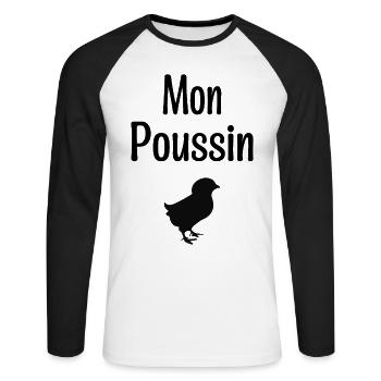 Mon Poussin, Bébé, Naissance, Amour, Famille - T-shirt baseball manches longues Homme - blanc/noir - Devant - Nik (191cm)