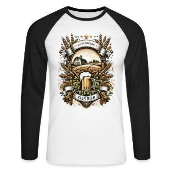Bauernhof-Bierfreude Hopfen und Malz Landwirt - Unisex Baseballshirt langarm - Weiß/Schwarz - Vorne - Nik (191cm)