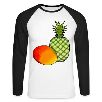Mango Obst Früchte Ananas Vegetarisch Speise - Unisex Baseballshirt langarm - Weiß/Schwarz - Vorne - Nik (191cm)