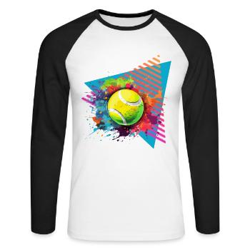 Tennisball Tennis Farbspritzer Color Splash - Unisex Baseballshirt langarm - Weiß/Schwarz - Vorne - Nik (191cm)