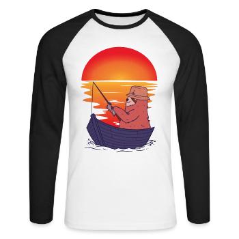 Faultier Angler Boot Angel Sonnenuntergang Ahoi - Unisex Baseballshirt langarm - Weiß/Schwarz - Vorne - Nik (191cm)