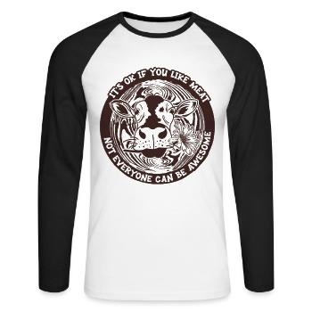 Végétarien Vivant Végétalien - T-shirt baseball manches longues Homme - blanc/noir - Devant - Nik (191cm)