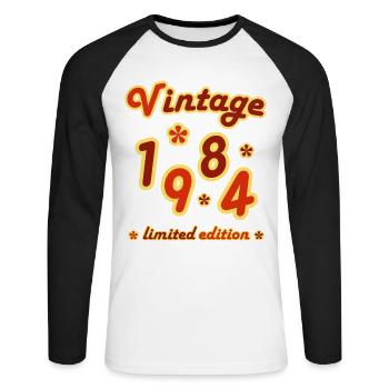 Vintage 1984 Birthday Funny Retro Numbers - Unisex Long Sleeve Baseball T-Shirt - white/black - Front - Nik (191cm)