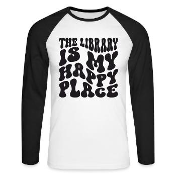 Bibliothèque livre amant lecture rat de bibliothèque - T-shirt baseball manches longues Homme - blanc/noir - Devant - Nik (191cm)