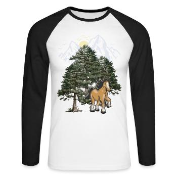 Mountains, Mountains, Horse, Black Forest, Tyrol, Alps - Unisex Long Sleeve Baseball T-Shirt - white/black - Front - Nik (191cm)