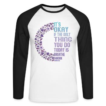 Guerrier de la santé mentale violet et turquoise - T-shirt baseball manches longues Homme - blanc/noir - Devant - Nik (191cm)