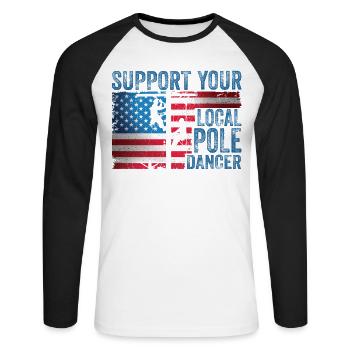 Soutenez votre monteur de lignes Pole Dancer local - T-shirt baseball manches longues Homme - blanc/noir - Devant - Nik (191cm)